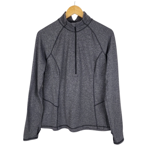 Lucy Tops - Lucy Activewear Heathered Gray Half-Zip Pullover - Mesh Back & Thumbholes Size L